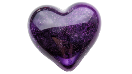 Glossy purple heart balloon isolated on white background, cut out