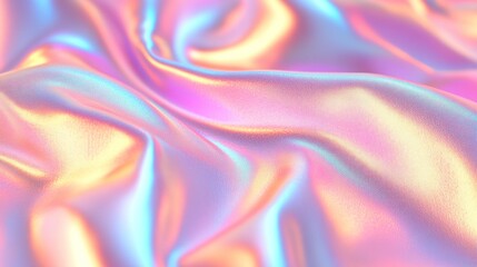 Obraz premium Colorful iridescent, holographic rainbow foil texture background. Iridescent fabric trendy cloth holographic texture purple pink blue metal
