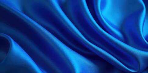 Obraz premium Deep blue satin; undulating, luxurious folds and ripples , blue, silk