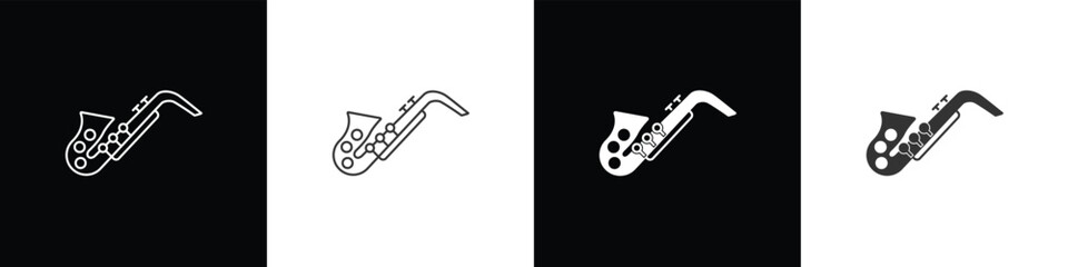 Saxophone vector icon. Inflatable musical instrument art vector icons.  Trumpet icon vector illustration in black, white and transparent background. Eps10