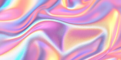 Obraz premium Colorful iridescent, holographic rainbow foil texture background. Iridescent fabric trendy cloth holographic texture purple pink blue metal