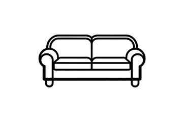 PNG cut out isolated background. A simple and clean black outline illustration of a sofa, ideal for furniture design projects, interior decor graphics, or minimalist-themed artwork.