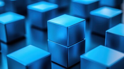 Obraz premium Abstract Composition of Metallic Cubes in Vivid Blue Color Palette