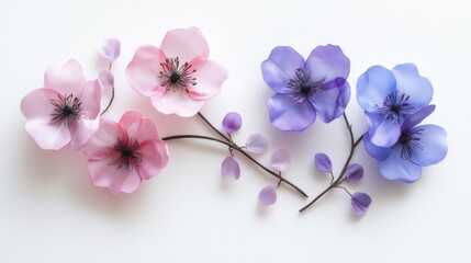 Fototapeta premium Beautiful handmade flowers in pink and blue shades on display