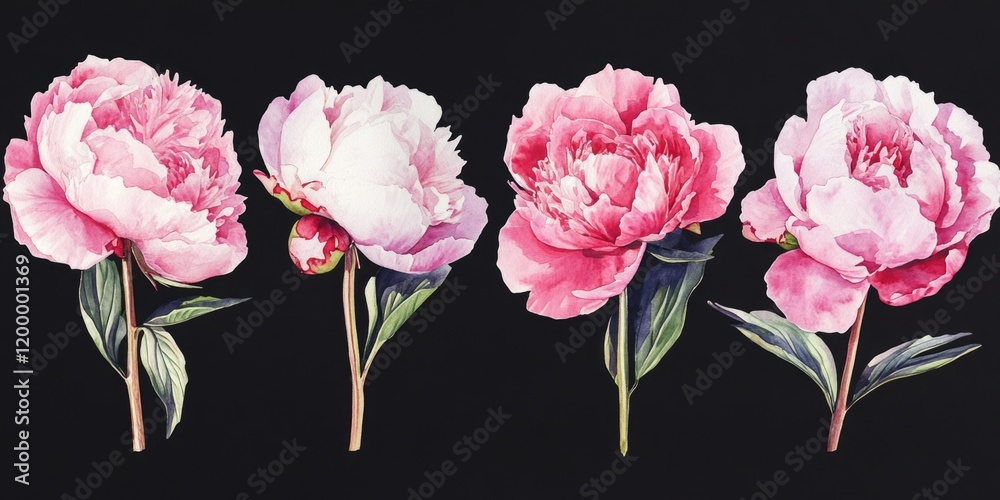 Canvas Prints A still life composition featuring pink flowers on a black background, ideal for designs and art projects