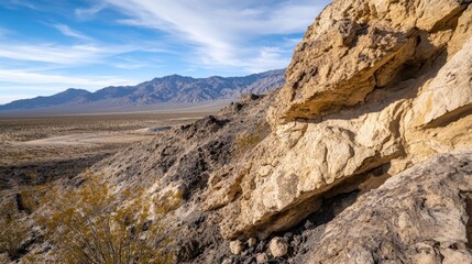 A large rock stands out in the middle of a desert landscape