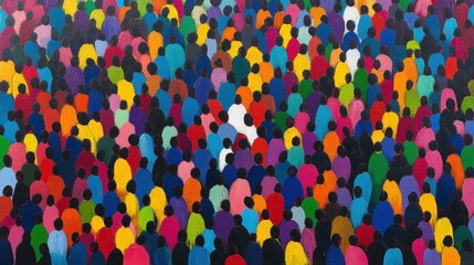Vibrant Abstract Urban Crowd Scene with Colorful Silhouettes