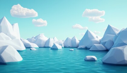 A serene landscape featuring icy peaks and a tranquil blue body of water under a clear sky, evoking a sense of peace and beauty.