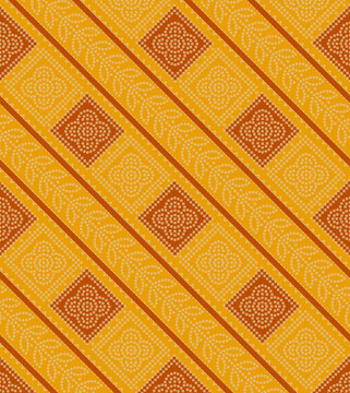 Seamless chunri print, Traditional Bandhani Dupatta pattern Diagonal repeat pattern on yellow background