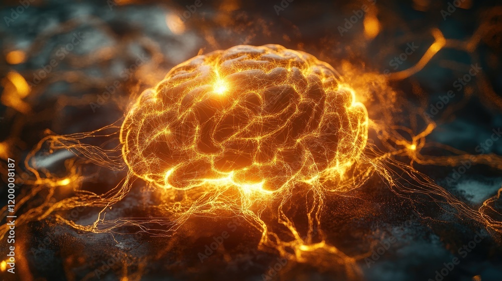 Poster glowing brain neural network abstract art