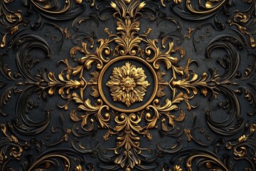 Ornate Gold And Black Decorative Rococo Panel
