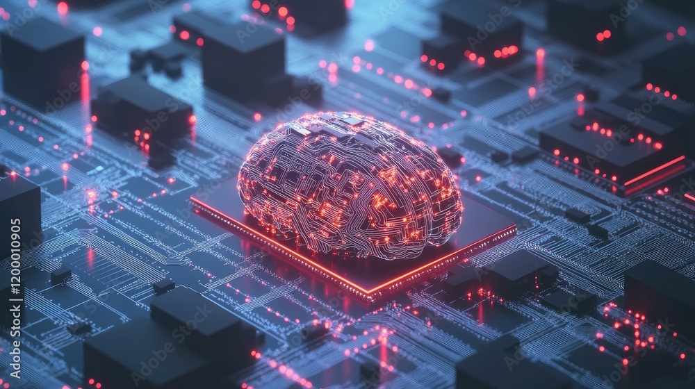 Poster digital brain circuitry illustrates artificial intelligence