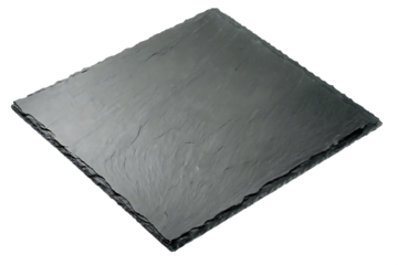 A black slate serving plate with a rough texture rests on a rustic wooden surface, ready for culinary presentation.png