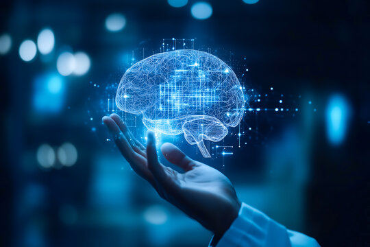 A doctor carefully examines a virtual x-ray projection with focused attention. The integration of advanced technology in medical diagnostics. Generative AI.