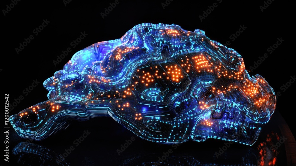Poster illuminated brain structure art installation