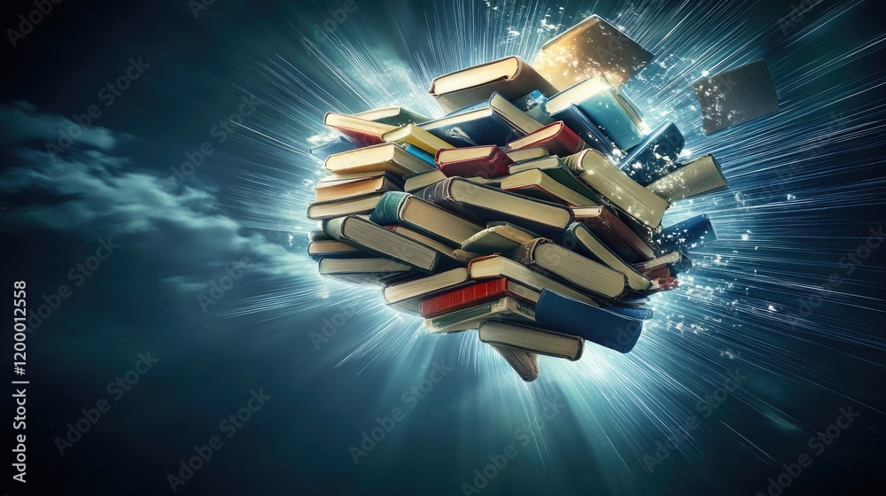 Poster a radiant cluster of books floats amidst the clouds