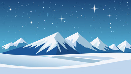 Snowy mountain landscape under a starry night showcasing tranquil beauty in a winter wonderland