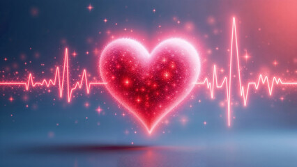 Heartbeat graphic with glowing heart and digital elements illustrating health and technology connection