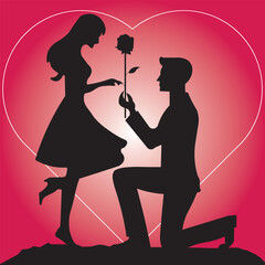Happy Valentine Day Couple Proposing vector silhouette. Happy Propose Day Silhouette Vector Illustrations eps10