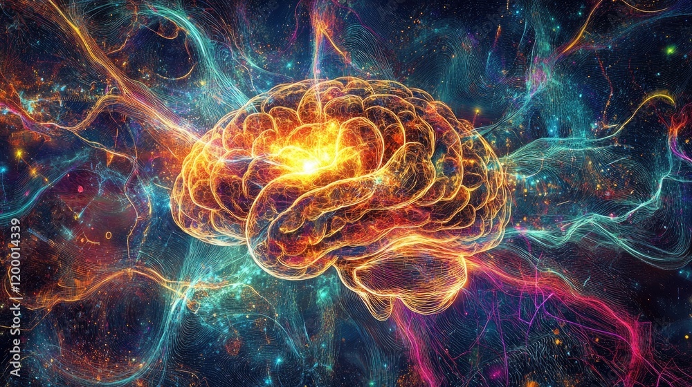 Aufkleber a luminous brain within a cosmic neural network