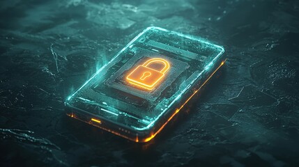 Mobile payment security a glowing padlock symbol in a futuristic digital transaction environment