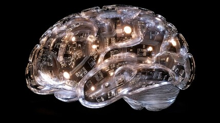 Translucent Brain Structure Illuminated With Circuitry