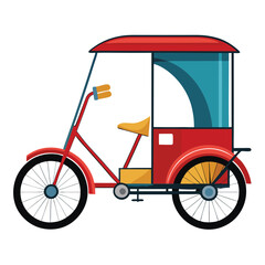 Colorful Flat Illustration of a Traditional Asian Cycle Rickshaw