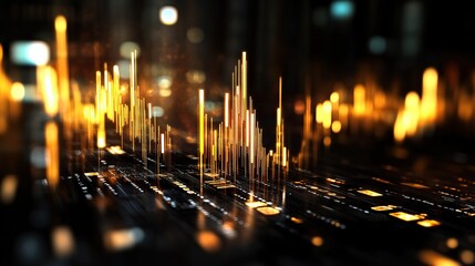 abstract business background, neon light graph with light hologram style, data analysis concept