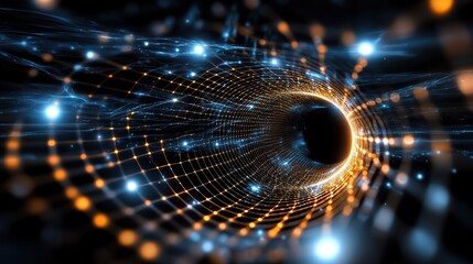 digital hologram , business abstract background light net tunnel 