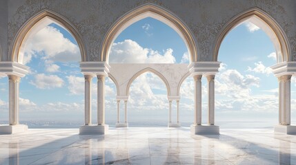 Elegant Marble Pavilion Overlooking Serene Cityscape