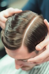 Naklejka premium A man getting his hair cut at a professional barber shop