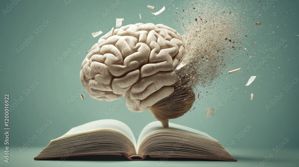 Poster A Brain Exploding From Knowledge Over An Open Book
