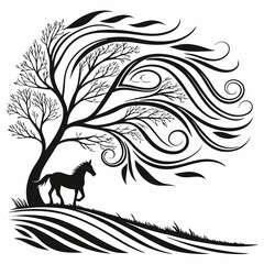 Desert Wind vector silhouette black design white background