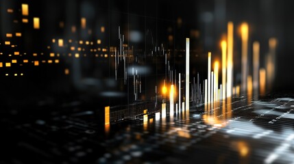 abstract business background, neon light graph with light hologram style, data analysis concept