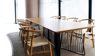 Long wooden table in the hall
