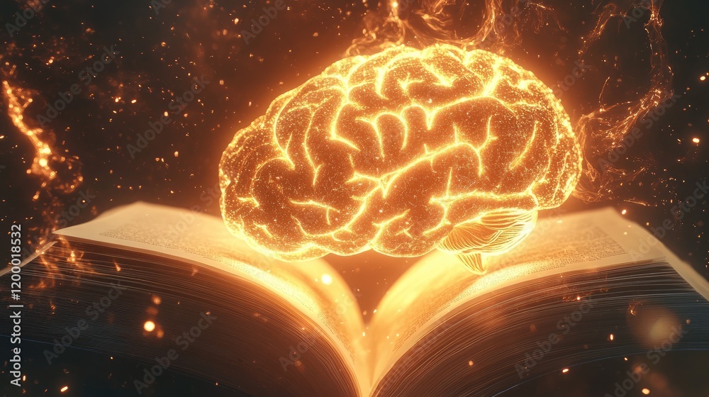 Aufkleber Illuminated Brain Above Open Book Representing Knowledge