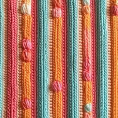 Obraz premium Vibrant knit closeup, a detailed exploration of colorful yarn, stitches, and fiber art