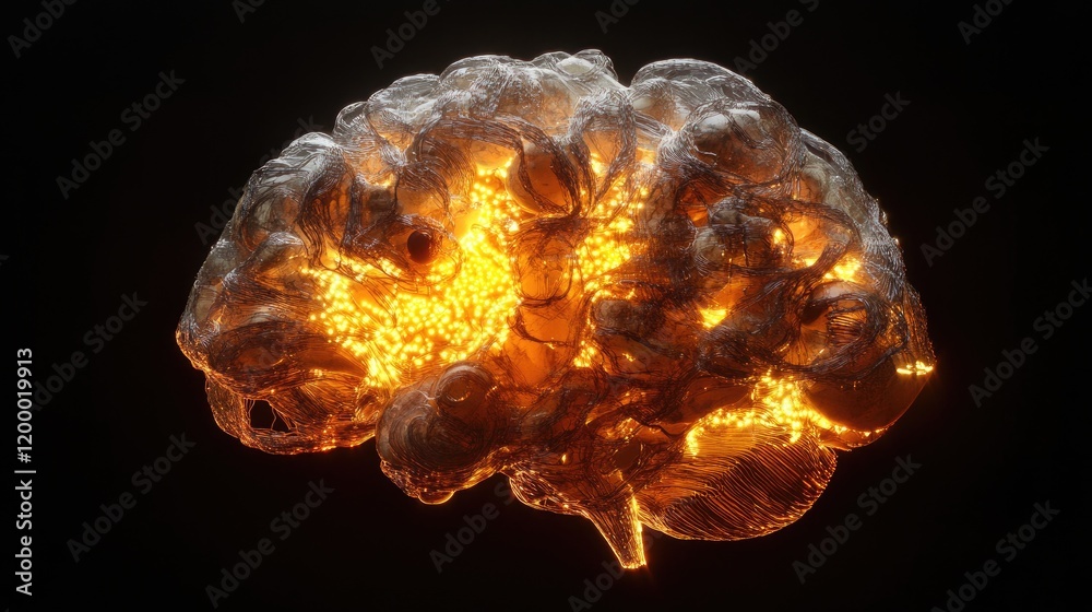 Poster Illuminated Brain Structure Glowing Network