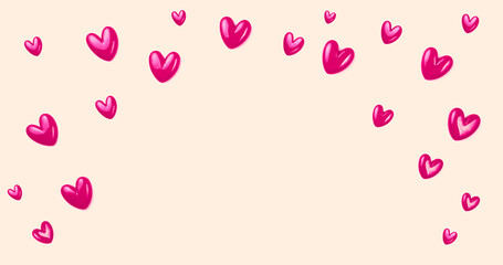 Pink hearts decorated banner, valentine's holiday decor, mother's day backdrop. Beauty border, frame.Romantic background.