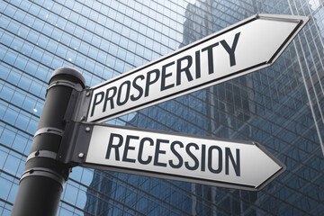 Fototapeta premium Signpost illustration, two arrows - prosperity or recession 