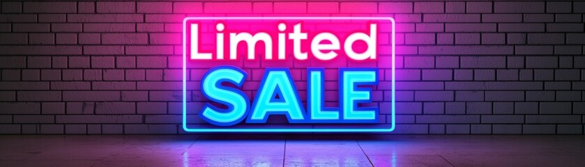 Obraz premium Vibrant neon sign displaying 'Limited Sale' on a stylish brick wall, perfect for promotional and marketing material.