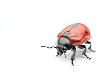 Naklejka premium A close-up image of a small red and black bug sitting on a white surface