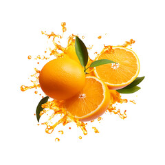 Fresh orange splash & orange liquid isolated on a transparent background.