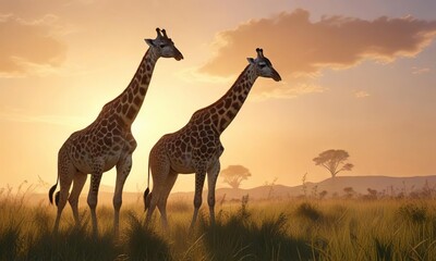 Obraz premium giraffe at sunset