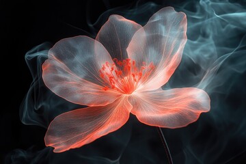 A red flower emitting smoke, likely due to a creative or artistic process