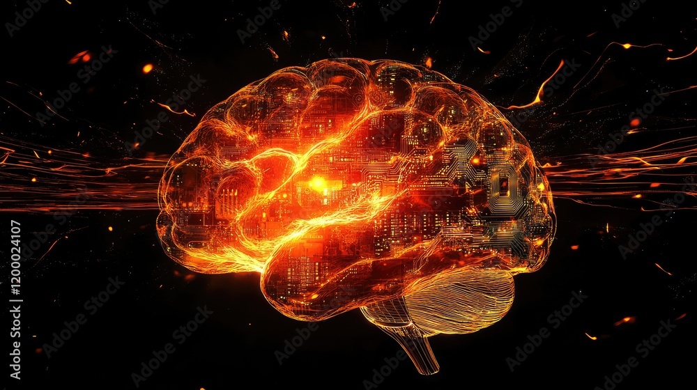 Poster fiery circuitry brain digital neural network