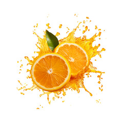 Fresh orange splash & orange liquid isolated on a transparent background.