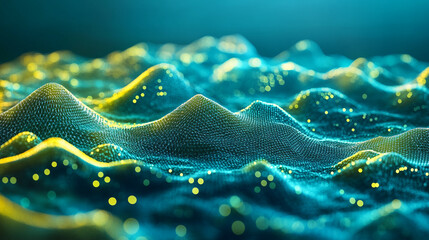 Beautiful digital landscape with glowing waves and intricate design at dusk