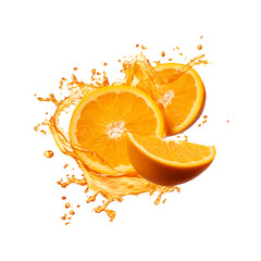 Fresh orange splash & orange liquid isolated on a transparent background.