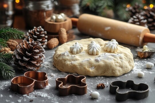 A table set with doughnuts and cookie cutters for baking or decorating